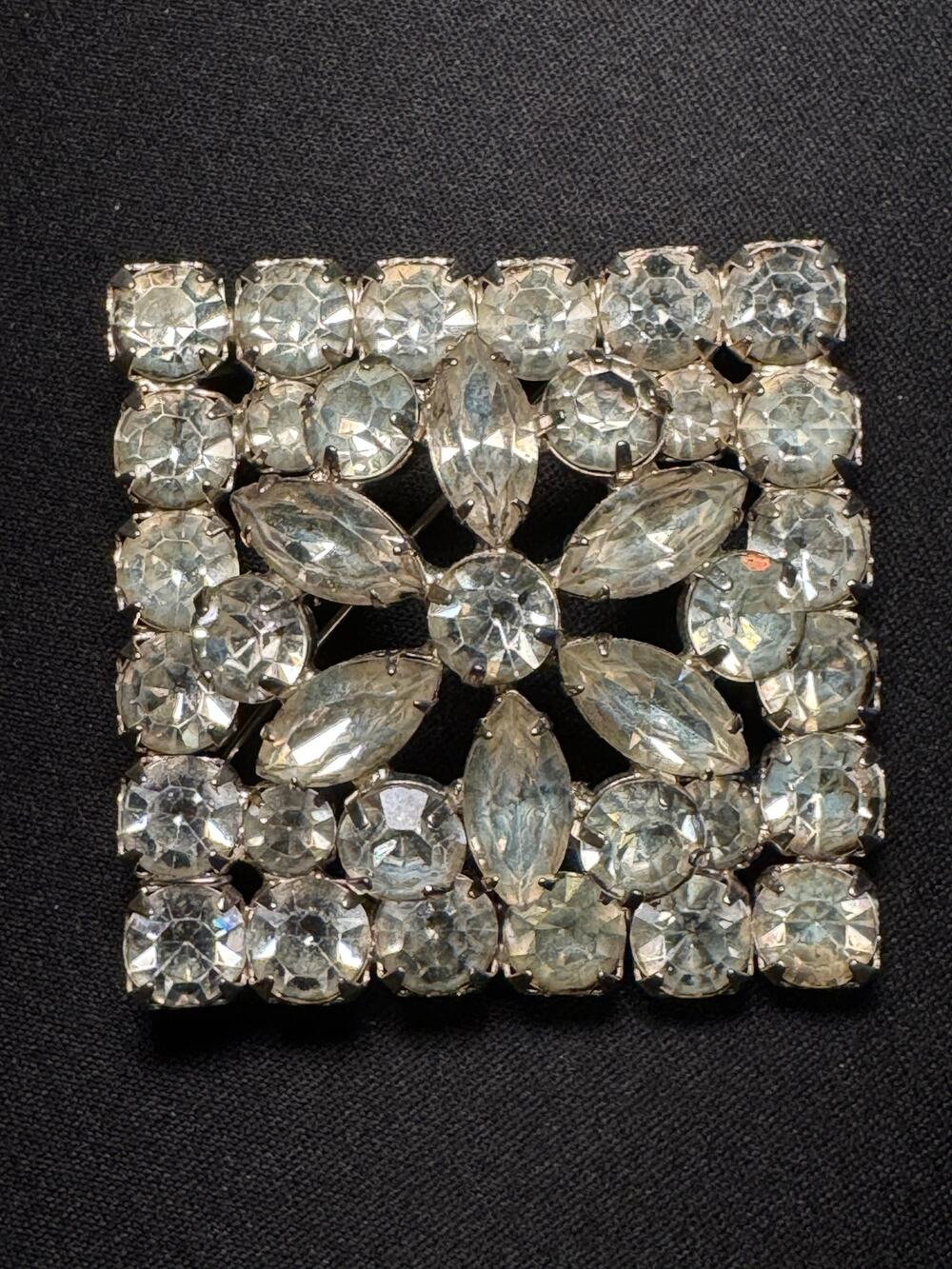 Vintage Rhinestone Marquis & Round Crystals Statement Brooch
